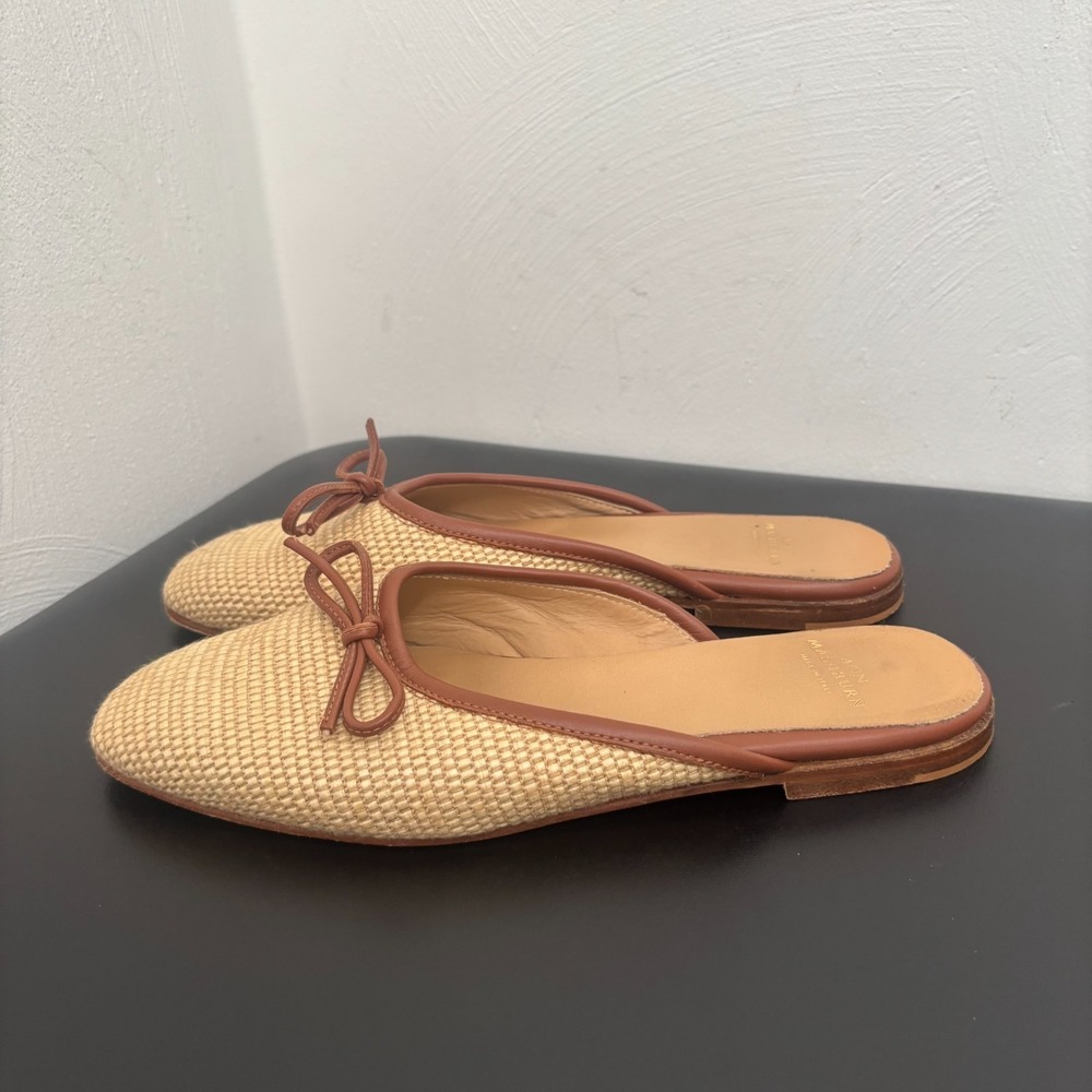 ANN MASHBURN Beige and Brown Raffia Bow Mules